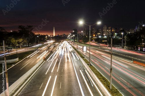 Traffic on 23 de Maio Avenue  near of Ibirapuera Park  in Sao Paulo