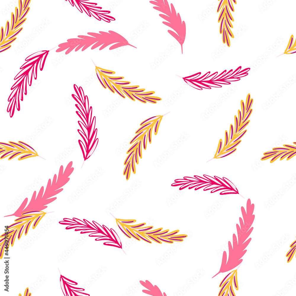 Fototapeta premium Random pink and orange isolated rosemary silhouettes print. White background. Herbal abstract shapes.