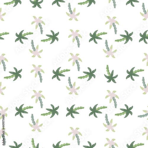 Decorative seamless floral pattern with palm tree shapes. Isolated nature backdrop in geometric style.