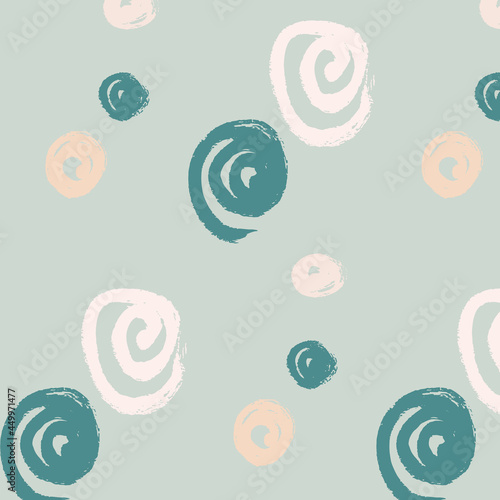 Vector pattern of spirals. Calligraphic style. Brush strokes. Ink style. Green and beige. Doodle. Hand drawing. Minimalism
