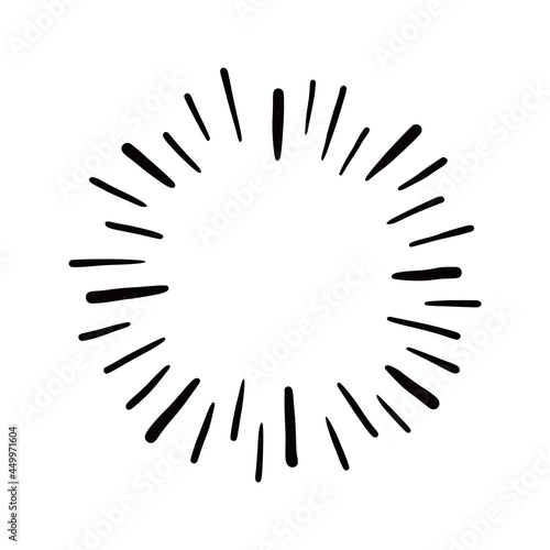 Line doodle ray, sparkle, sunburst. Hand drawn sketch style sunshine, starburst. Vector illustration.