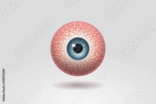 Reddened human eyeball with many distinct blood vessels photo