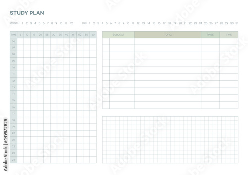 Note, scheduler, diary, calendar planner document template illustration. Study plan form.
