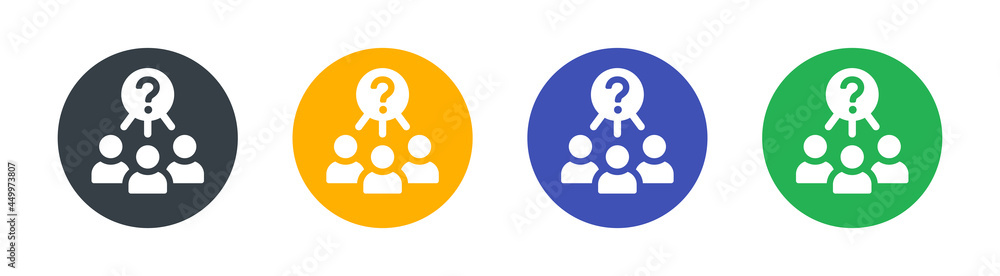 Group of people with question icon. Symbol of group survey icon sign. Group of people with question icon. Symbol of group survey icon sign.