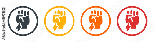 Hand fist with flash lightning icon. Symbol of power fist vector illustration
