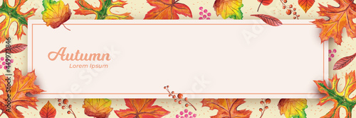 Autumn Text Space Banner with Handdrawn Dry Leaves