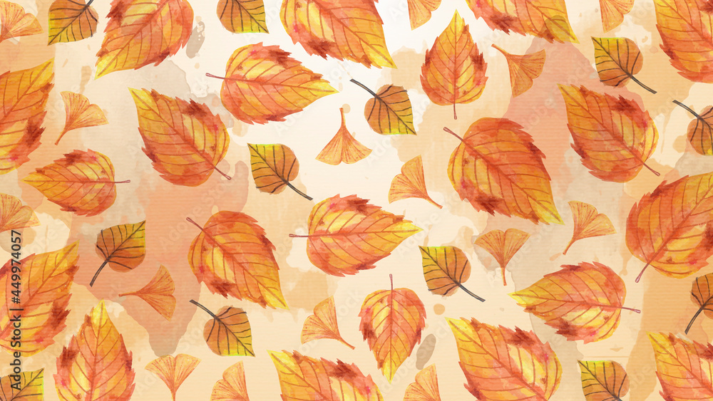 Watercolor Autumn Dry Leaves Background
