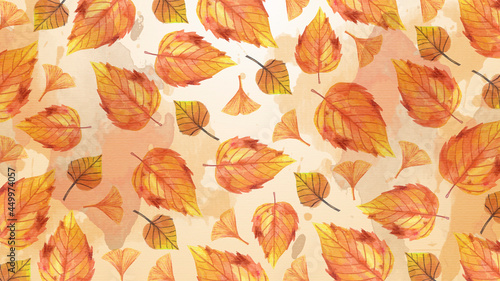 Watercolor Autumn Dry Leaves Background