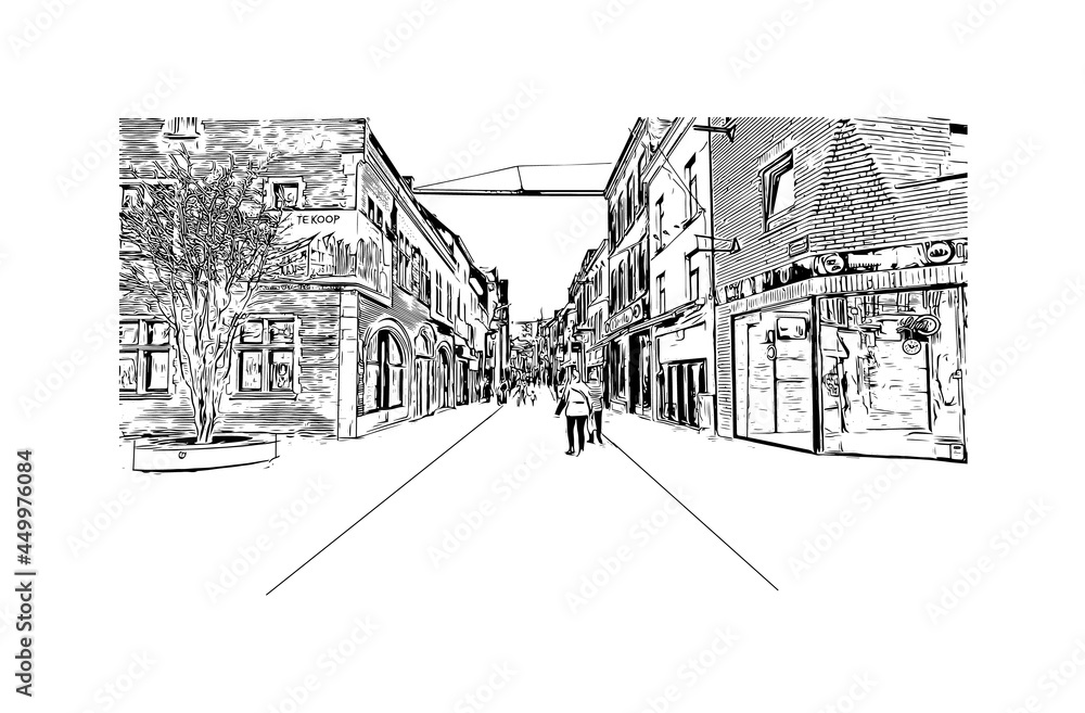 Building view with landmark of Halle is a city in central Germany. Hand drawn sketch illustration in vector.