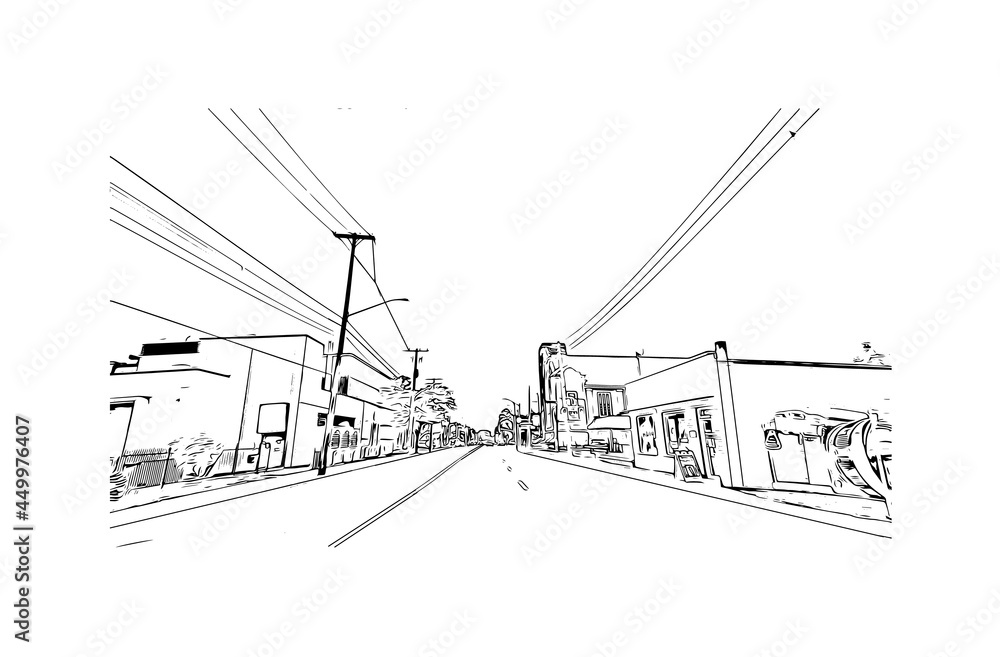 Building view with landmark of Hamilton is the capital city of Bermuda. Hand drawn sketch illustration in vector.