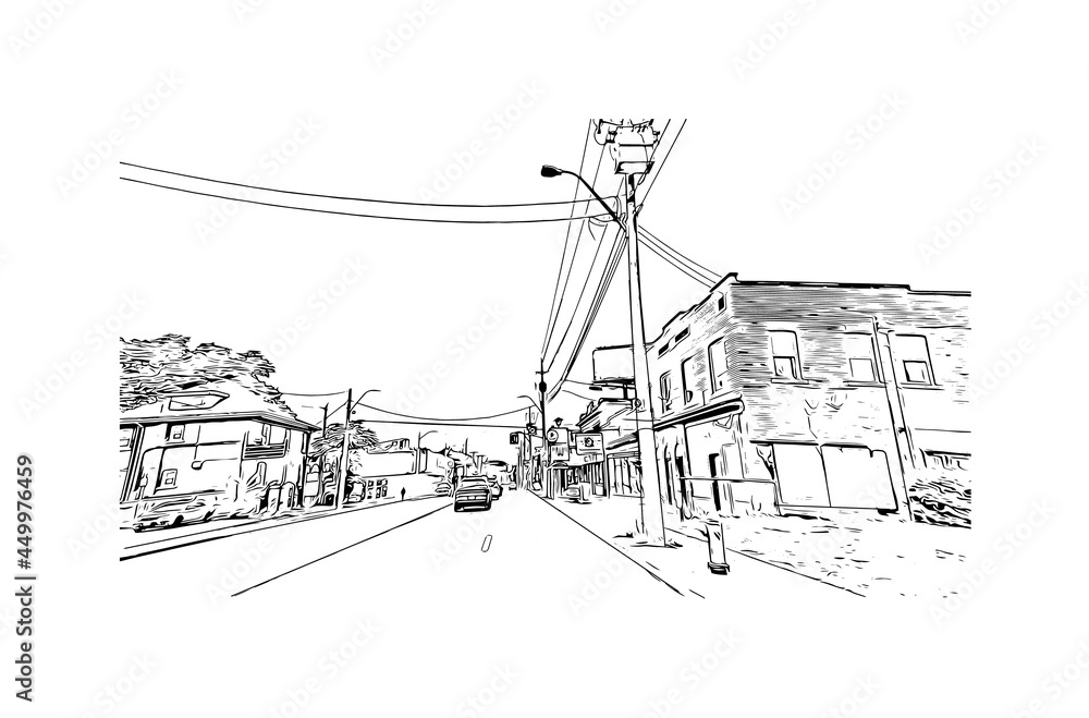 Obraz premium Building view with landmark of Hamilton is the capital city of Bermuda. Hand drawn sketch illustration in vector.