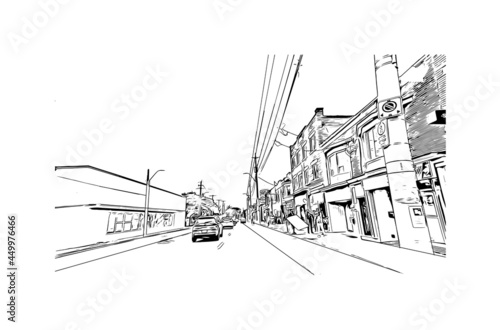 Building view with landmark of Hamilton is the capital city of Bermuda. Hand drawn sketch illustration in vector.