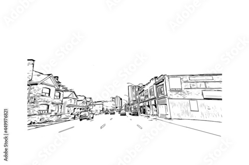 Building view with landmark of Hamilton is the capital city of Bermuda. Hand drawn sketch illustration in vector.