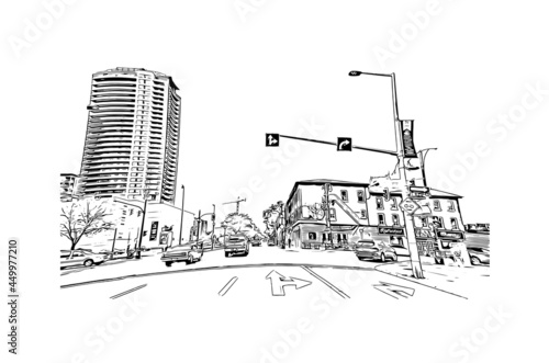 Building view with landmark of Hamilton is the capital city of Bermuda. Hand drawn sketch illustration in vector.