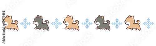 歩く柴犬と黒柴犬と雪の結晶のライン