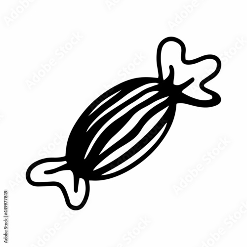 Vector halloween candy clipart. Halloween sweets and icon. Funny, cute illustration for seasonal design, textile, decoration kids playroom or greeting card. Hand drawn prints and doodle. Сaramel candy