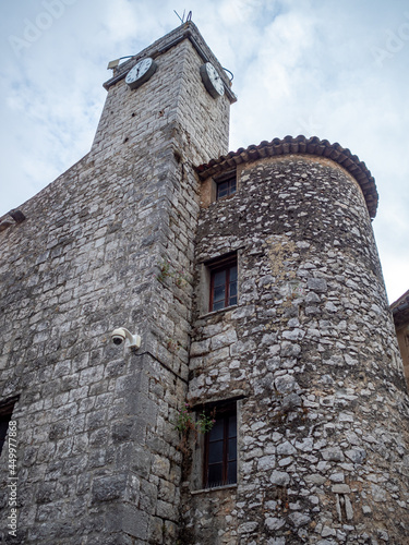 fortified church in small provencal village in the French Riviera back country photo