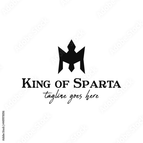 Simple and minimal king of sparta logo design. Silhouette of helmet knight spartan greek
