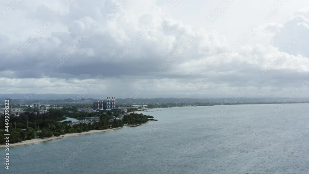 Slow descending aerial over the coastline along Isla de Cabra, Puerto Rico Slow descending aerial over the coastline along Isla de Cabra, Puerto Rico