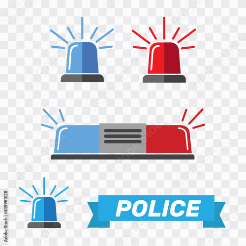 Siren set. Police flasher or ambulance flasher icons in flat style