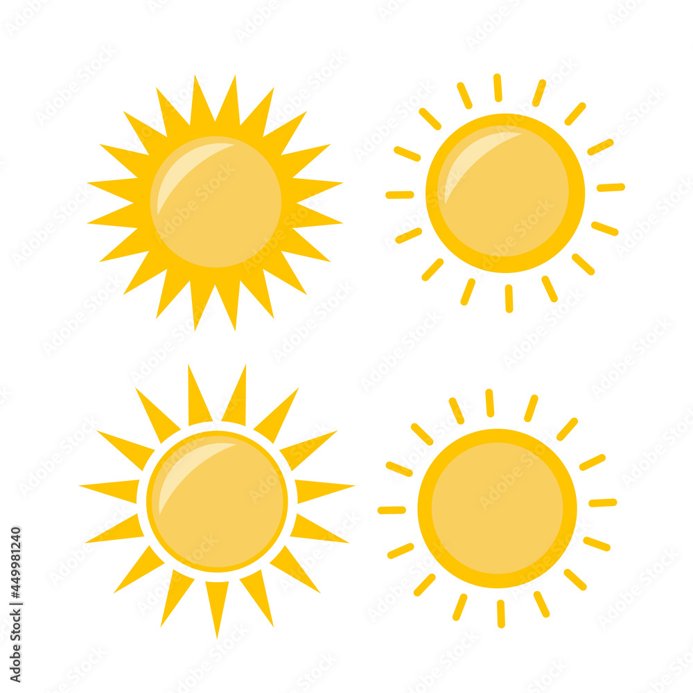 Sun icon illustration. Sunshine isolated set. Sun logo vector Sun icon illustration. Sunshine isolated set. Sun logo vector