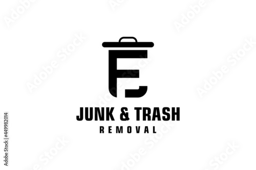 Letter F for junk removal logo design, environmentally friendly garbage disposal service, simple minimalist design icon.