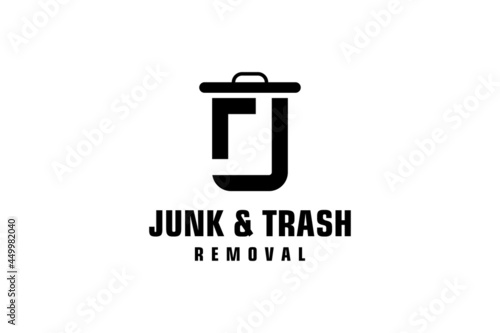 Letter J for junk removal logo design, environmentally friendly garbage disposal service, simple minimalist design icon.