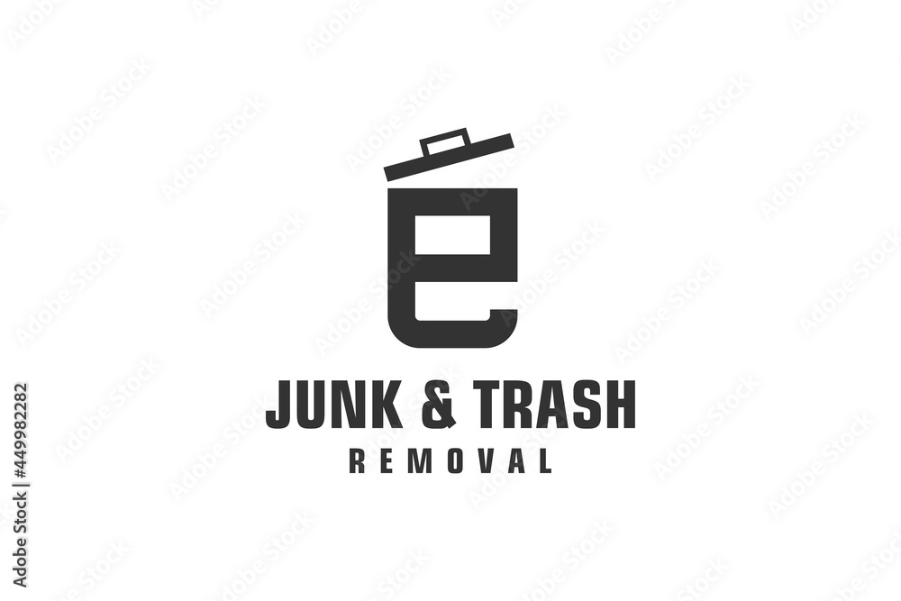 Letter E for junk removal logo design, environmentally friendly garbage disposal service, simple minimalist design icon. Letter E for junk removal logo design, environmentally friendly garbage disposal service, simple minimalist design icon.
