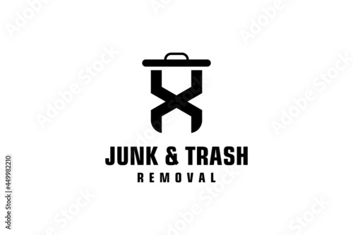 Letter X for junk removal logo design, environmentally friendly garbage disposal service, simple minimalist design icon.