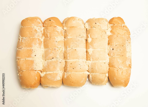 Raw something bread on white background. photo