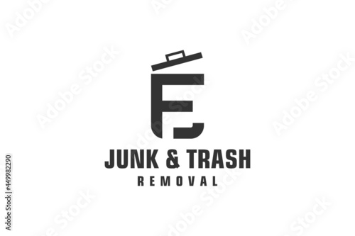 Letter F for junk removal logo design, environmentally friendly garbage disposal service, simple minimalist design icon.