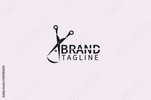 scissor and house with smiling face for barber and hair stylist logo 
