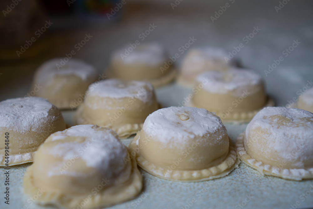 kneading homemade dough. ham and cheese kneading homemade dough. ham and cheese