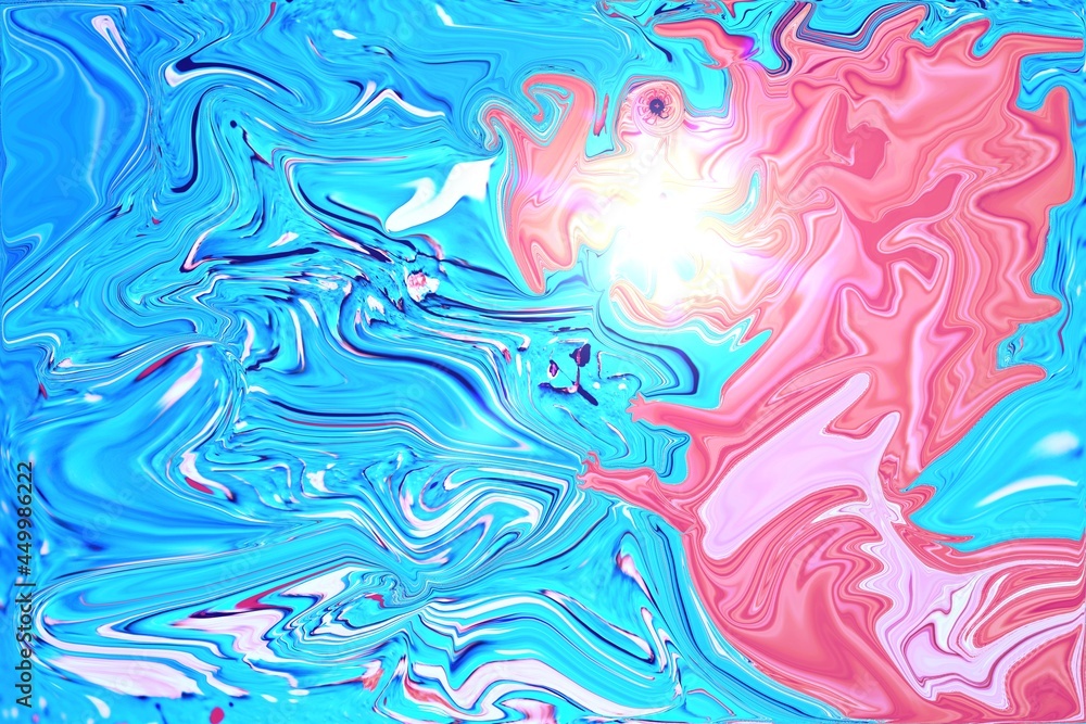 Pink dragon with glass on the blue sea background