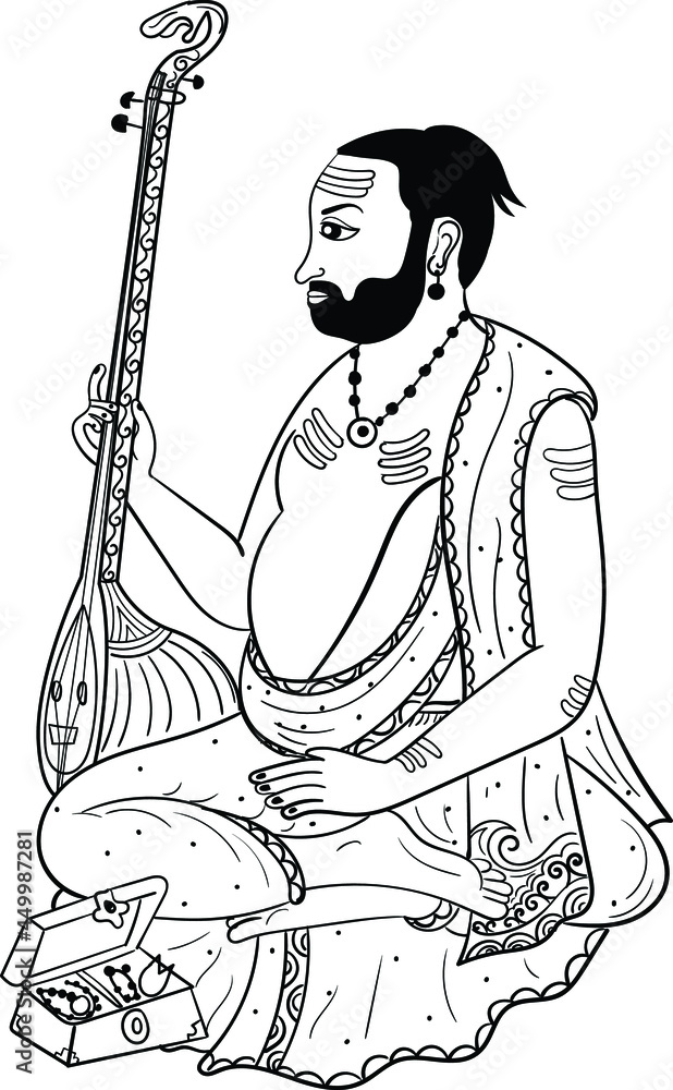 Indian wedding clip art of a man playing music instrument sitar by