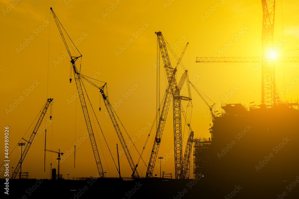 Fabrication Factory of Oil Rig Platform at Construction Site, Drilling Oil-Gas Module Platforms and Scaffolding Installation of Petroleum Oil/Gas Industrial. Construction Engineering Heavy Industry