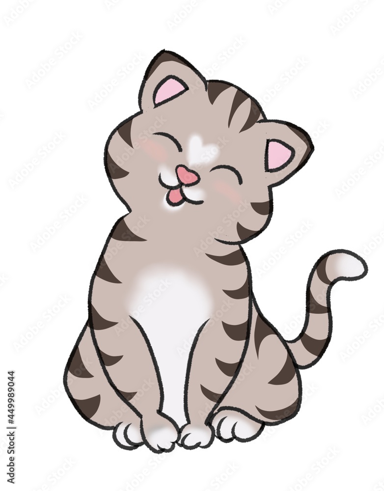 illustration of a tabby cat and a tilted head