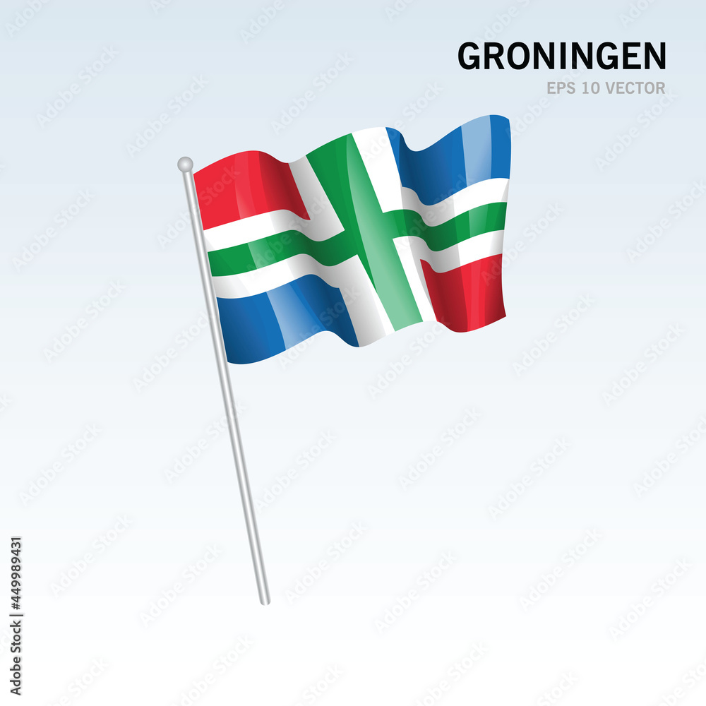 Waving flag of Groningen provinces of Netherlands isolated on gray background Waving flag of Groningen provinces of Netherlands isolated on gray background