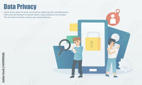 Data Privacy,Security Data Protection,software permission access digital file as confidential personal,website and internet safety online on technology with digital devices,vector illustration.