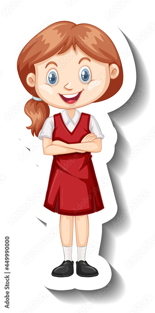 A sticker template with a student girl in school uniform A sticker template with a student girl in school uniform
