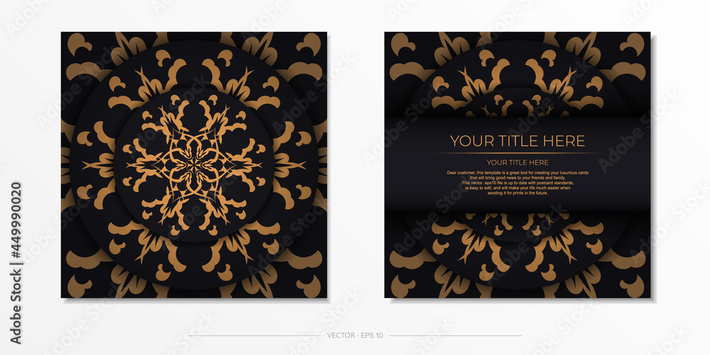 Set of postcard in black color with Indian ornaments. Invitation card ...