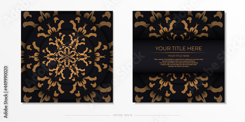 Set of postcard in black color with Indian ornaments. Invitation card design with mandala patterns.