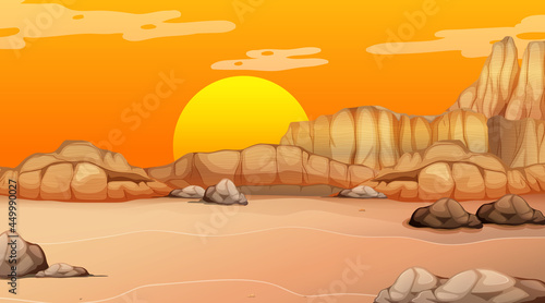 Empty desert forest landscape at sunset time scene