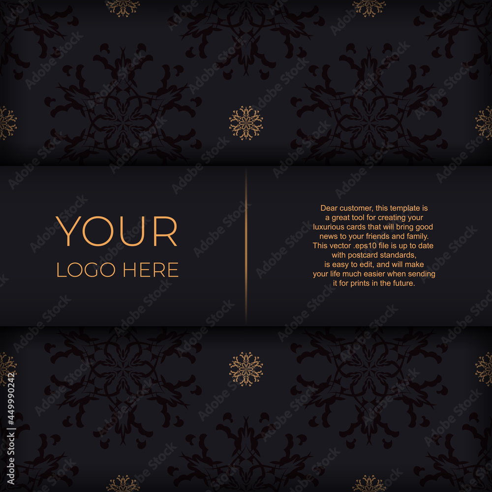 Stylish Preparing postcards in black with Indian ornaments. Template for design printable invitation card with mandala patterns.