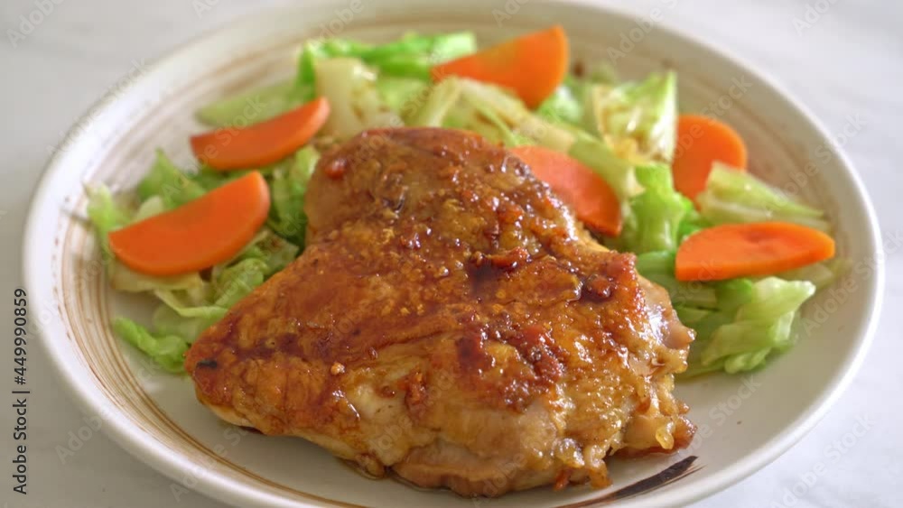 teppanyaki teriyaki chicken steak with cabbage and carrot teppanyaki teriyaki chicken steak with cabbage and carrot