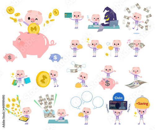 お金や経済に関するブタの男の子のセット