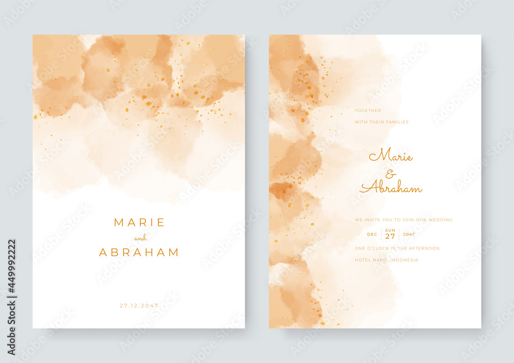 Beautiful floral wreath wedding invitation card template. Abstract art background vector. Luxury invitation card background with golden line art flower and botanical leaves, Organic shapes, Watercolor