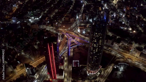 Drone footage for the center of Amman - AL ABDALI showing Amman biggest hotels, W hotel and Rotana amman at night photo