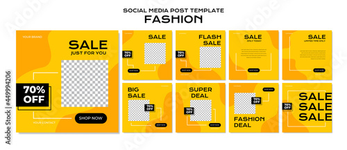 Fashion social media post template. set banner fashion for mobile design in fresh yellow. vector illustration