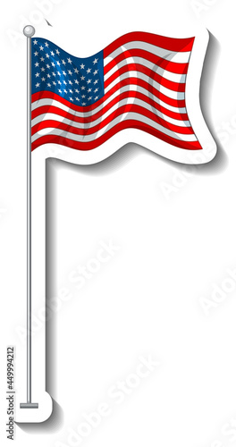 Flag of United States of America with pole isolated